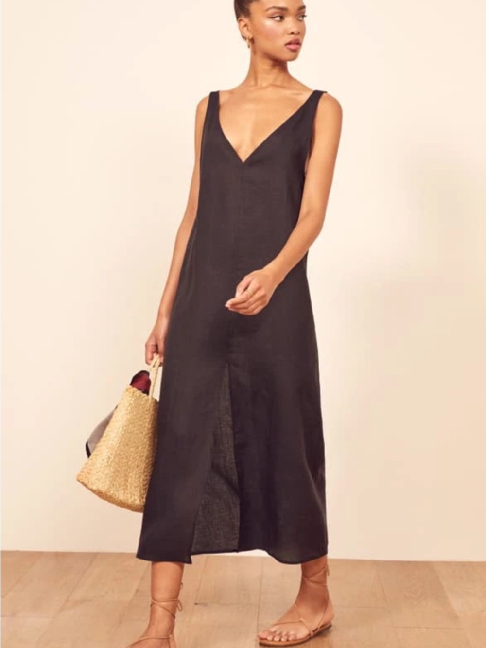 Reformation Black Sleeveless V-Neck Maxi Dress